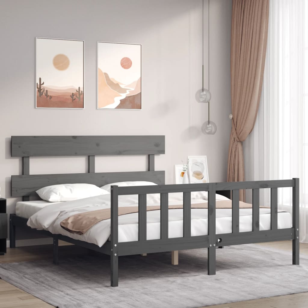 Giroletto con Testiera Grigio 5FT King Size in Legno Massello - homemem39