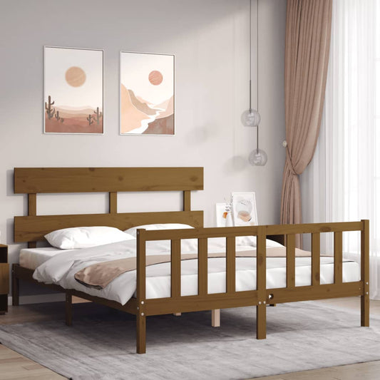 Giroletto con Testiera Miele 5FT King Size in Legno Massello - homemem39