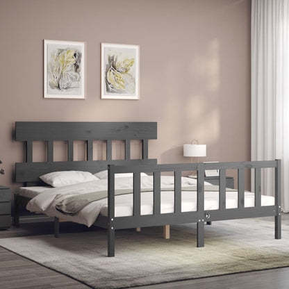 Giroletto con Testiera Grigio 5FT King Size in Legno Massello - homemem39