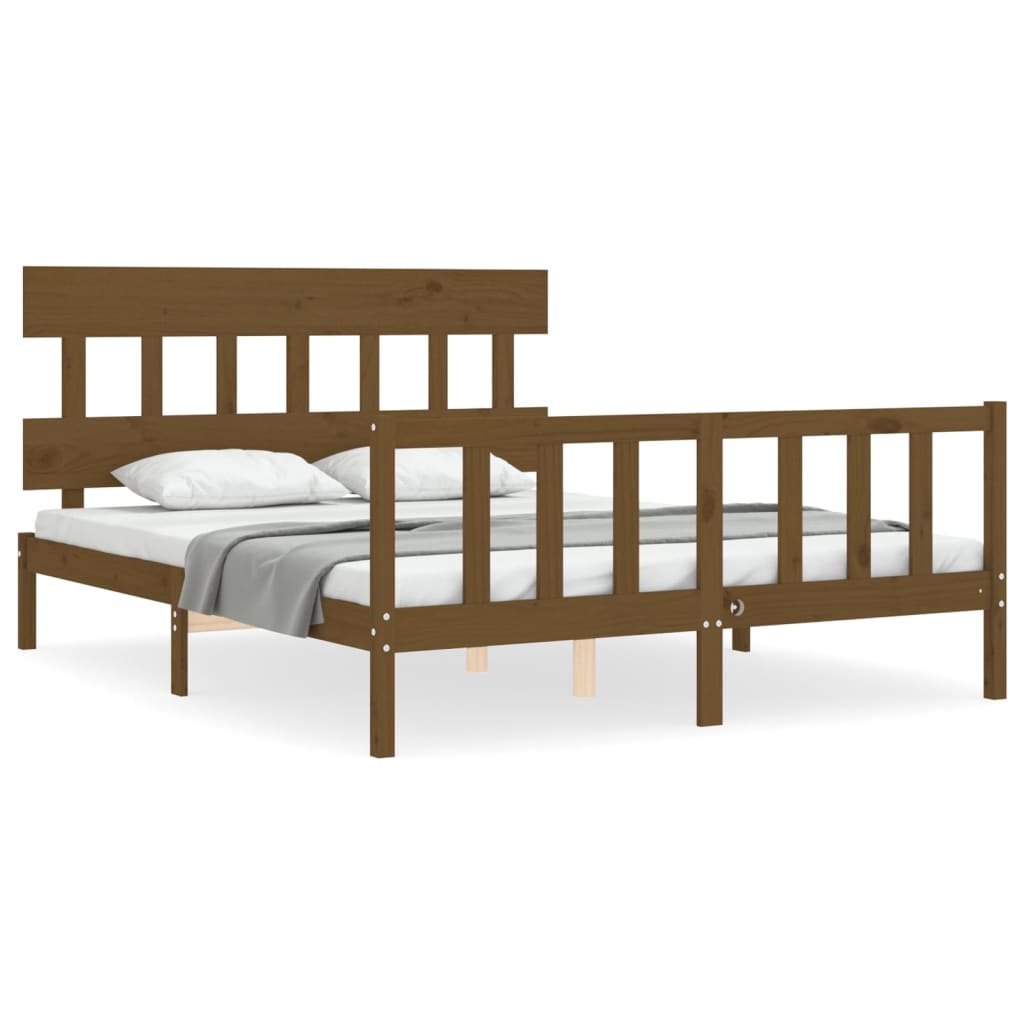 Giroletto con Testiera Miele 5FT King Size in Legno Massello - homemem39