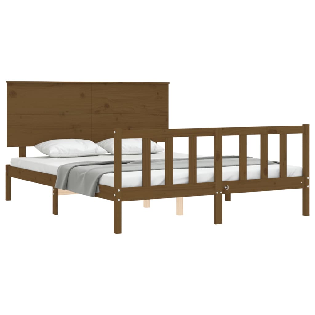 Giroletto con Testiera Miele 5FT King Size in Legno Massello - homemem39