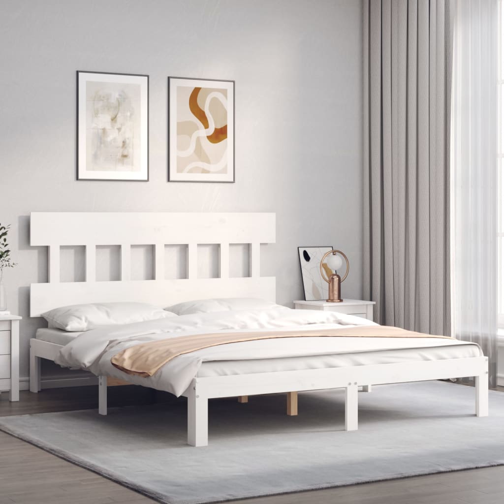 Giroletto con Testiera Bianco 5FT King Size in Legno Massello - homemem39