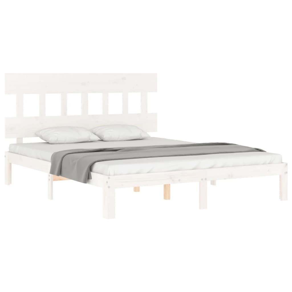 Giroletto con Testiera Bianco 5FT King Size in Legno Massello - homemem39