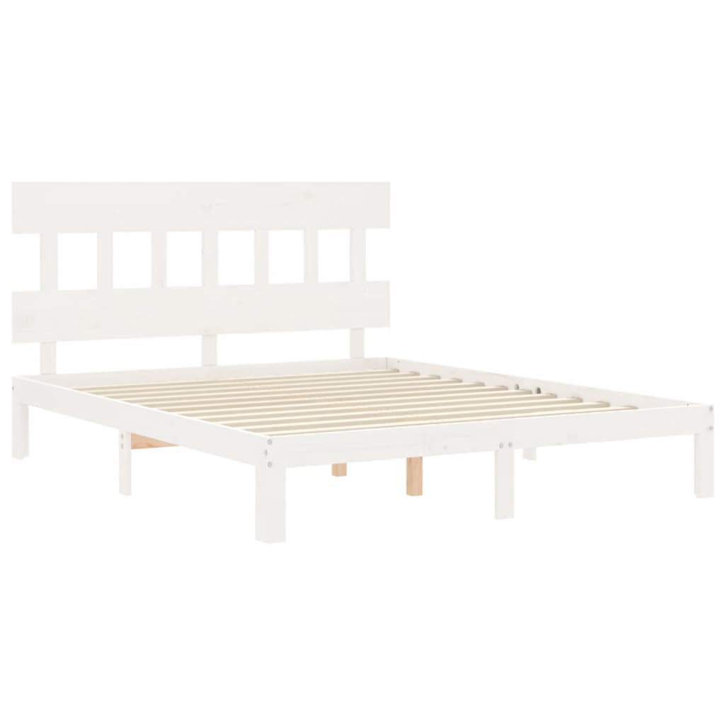 Giroletto con Testiera Bianco 5FT King Size in Legno Massello - homemem39