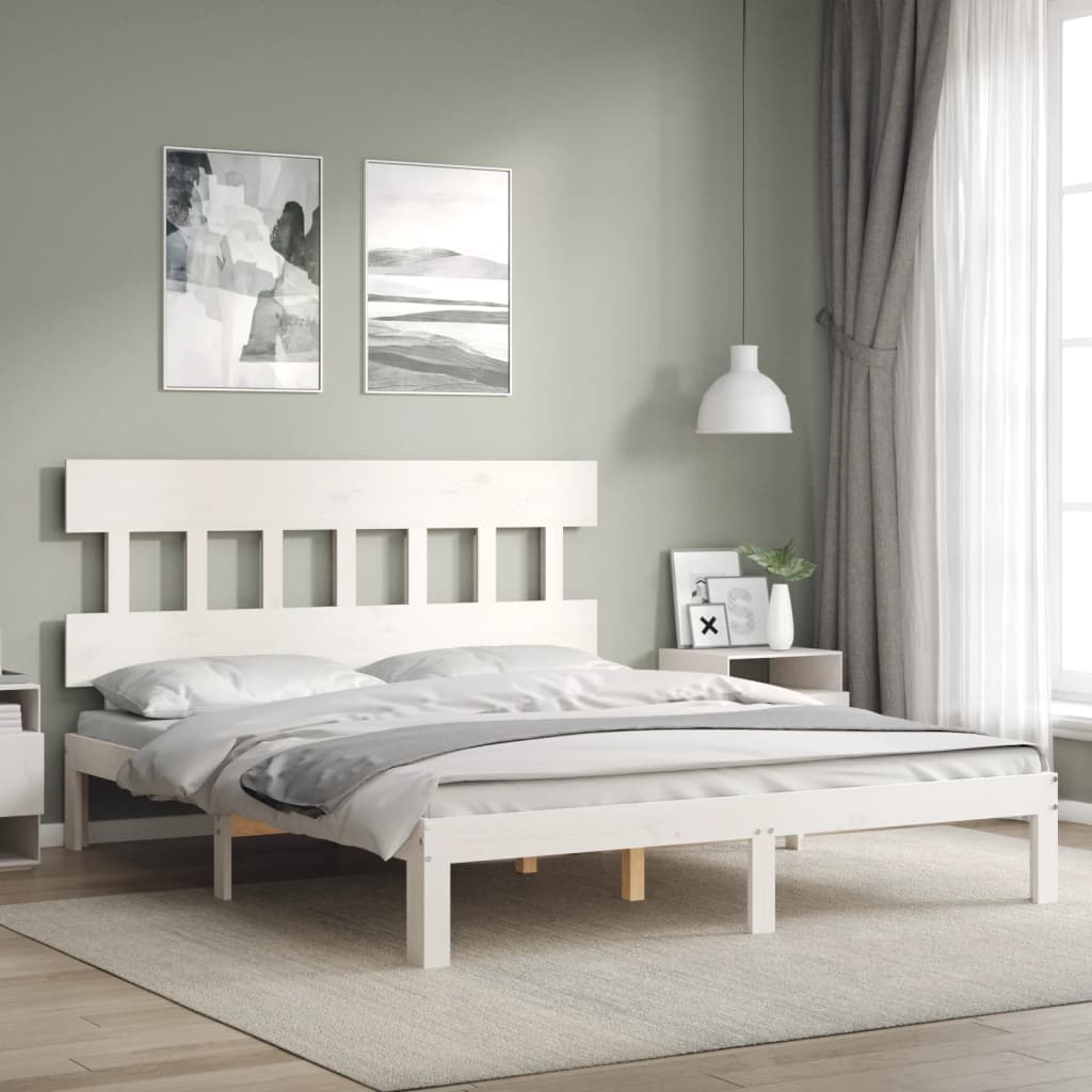 Giroletto con Testiera Bianco 5FT King Size in Legno Massello - homemem39