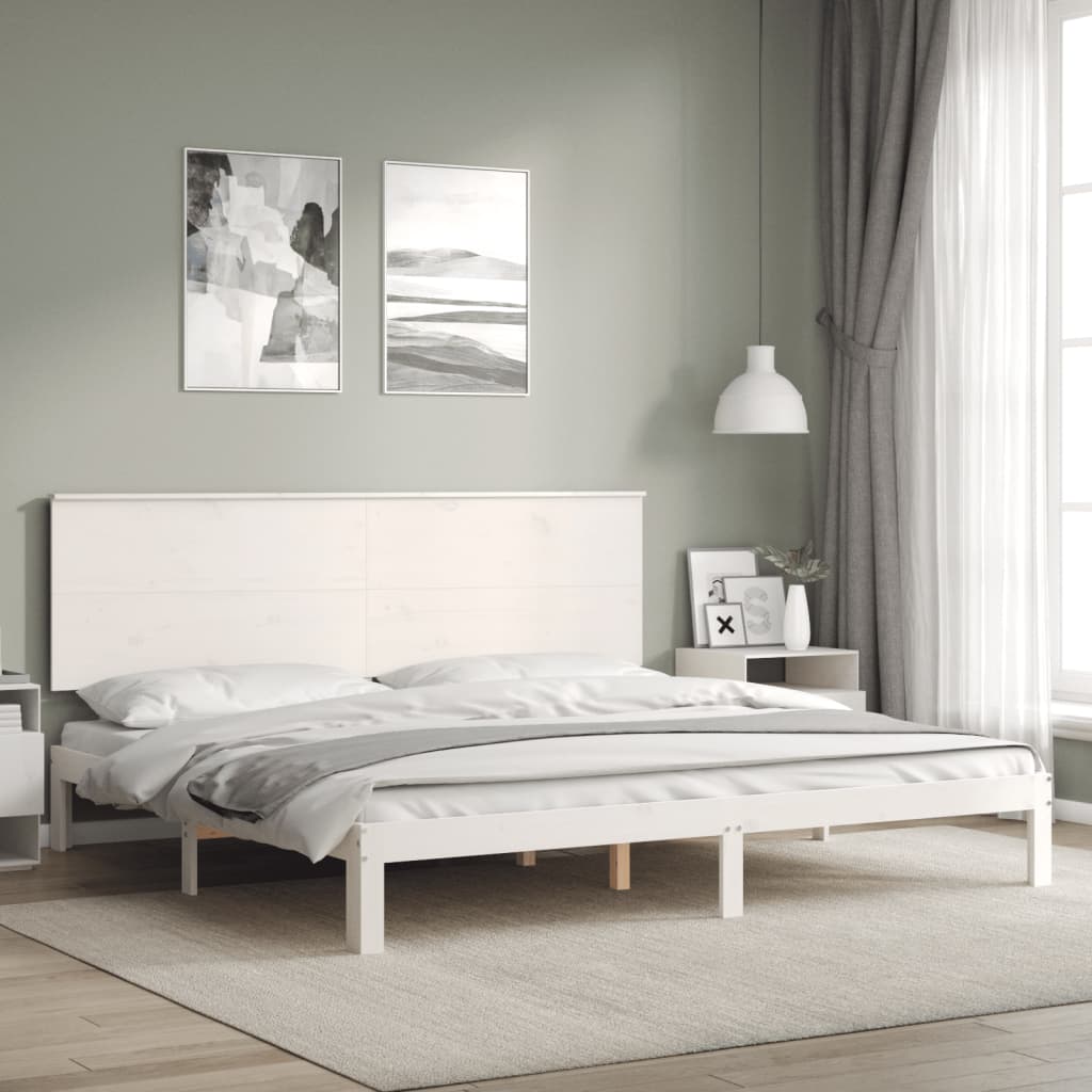 Giroletto Testiera Bianco Super King Size in Legno Massello - homemem39