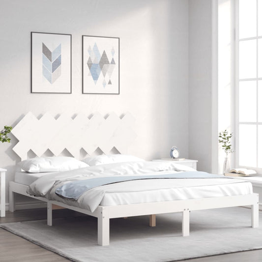 Giroletto con Testiera Bianco 5FT King Size in Legno Massello - homemem39