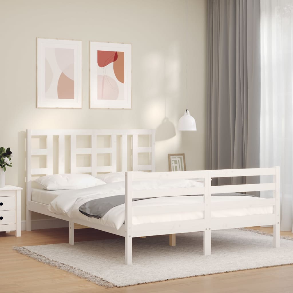 Giroletto con Testiera Bianco 140x190 cm in Legno Massello - homemem39