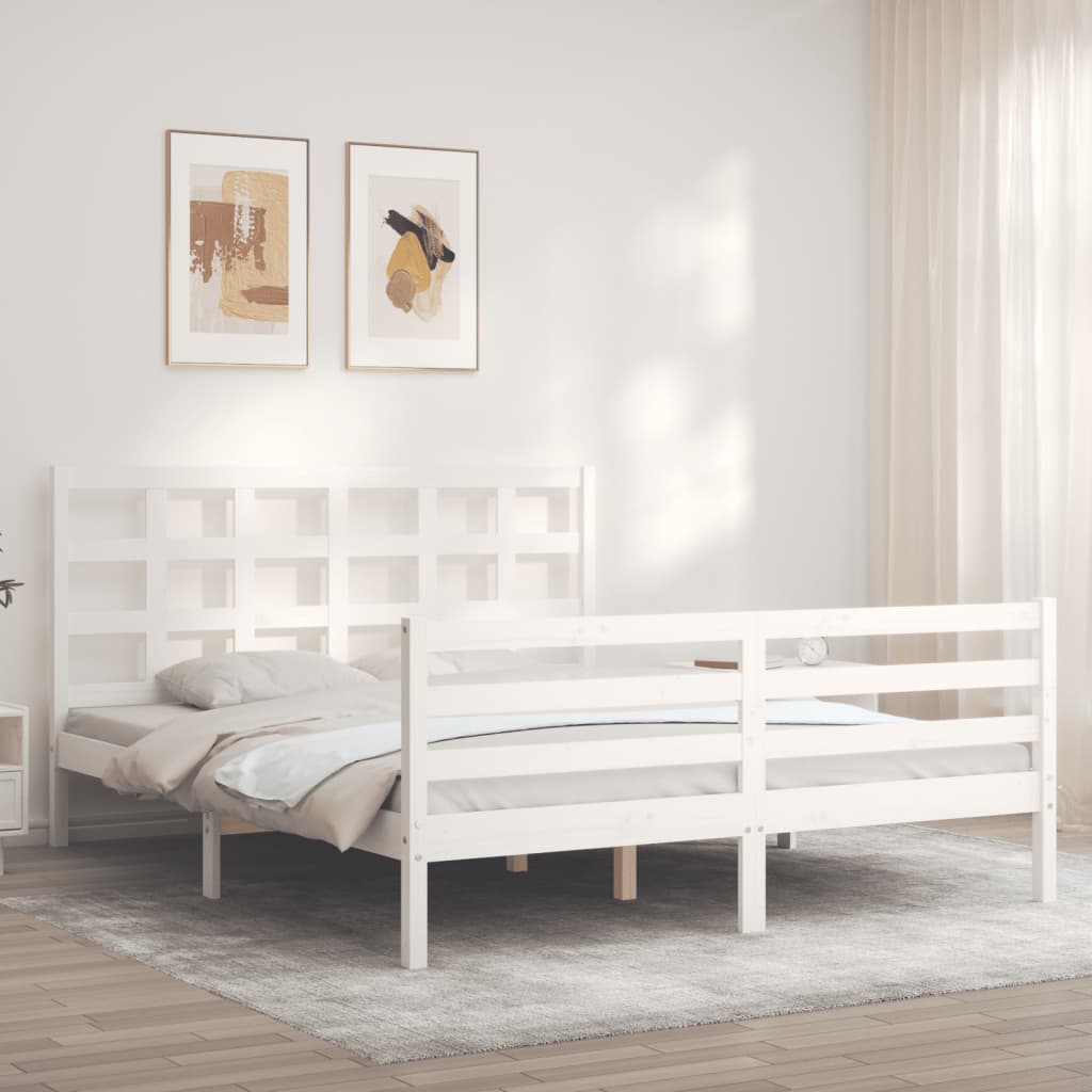 Giroletto con Testiera Bianco 5FT King Size in Legno Massello - homemem39