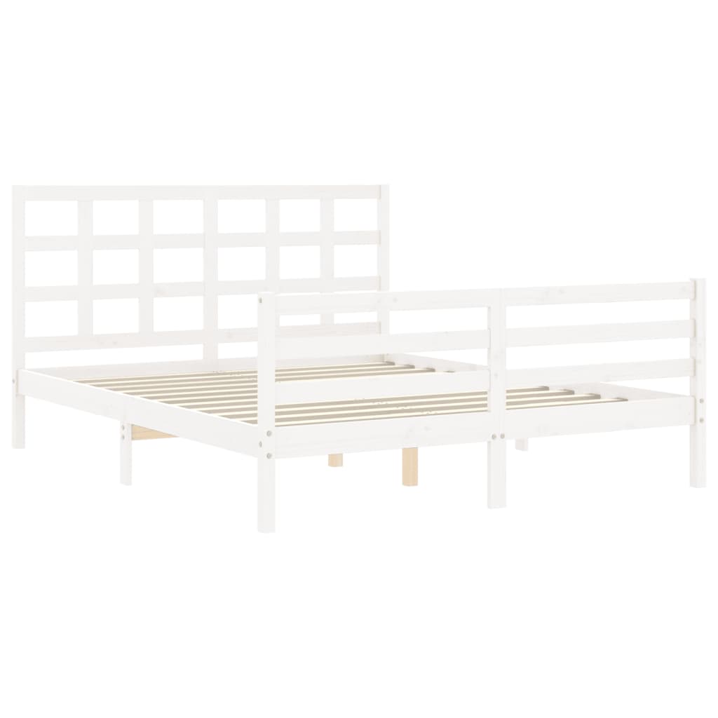 Giroletto con Testiera Bianco 5FT King Size in Legno Massello - homemem39