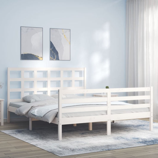 Giroletto con Testiera Bianco 5FT King Size in Legno Massello - homemem39