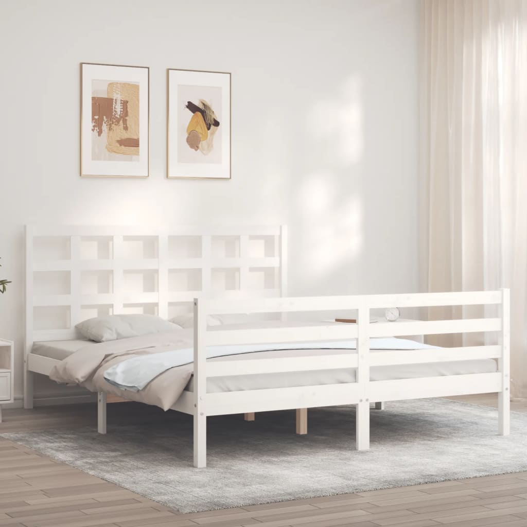 Giroletto con Testiera Bianco 160x200 cm Legno Massello - homemem39