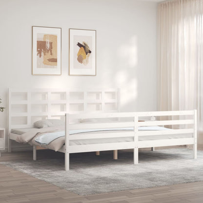 Giroletto con Testiera Bianco 200x200 cm in Legno Massello - homemem39