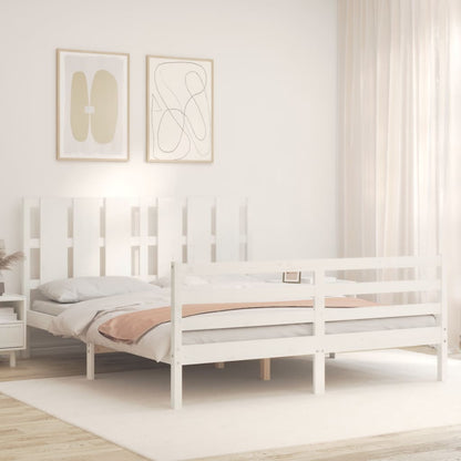 Giroletto con Testiera Bianco 5FT King Size in Legno Massello - homemem39