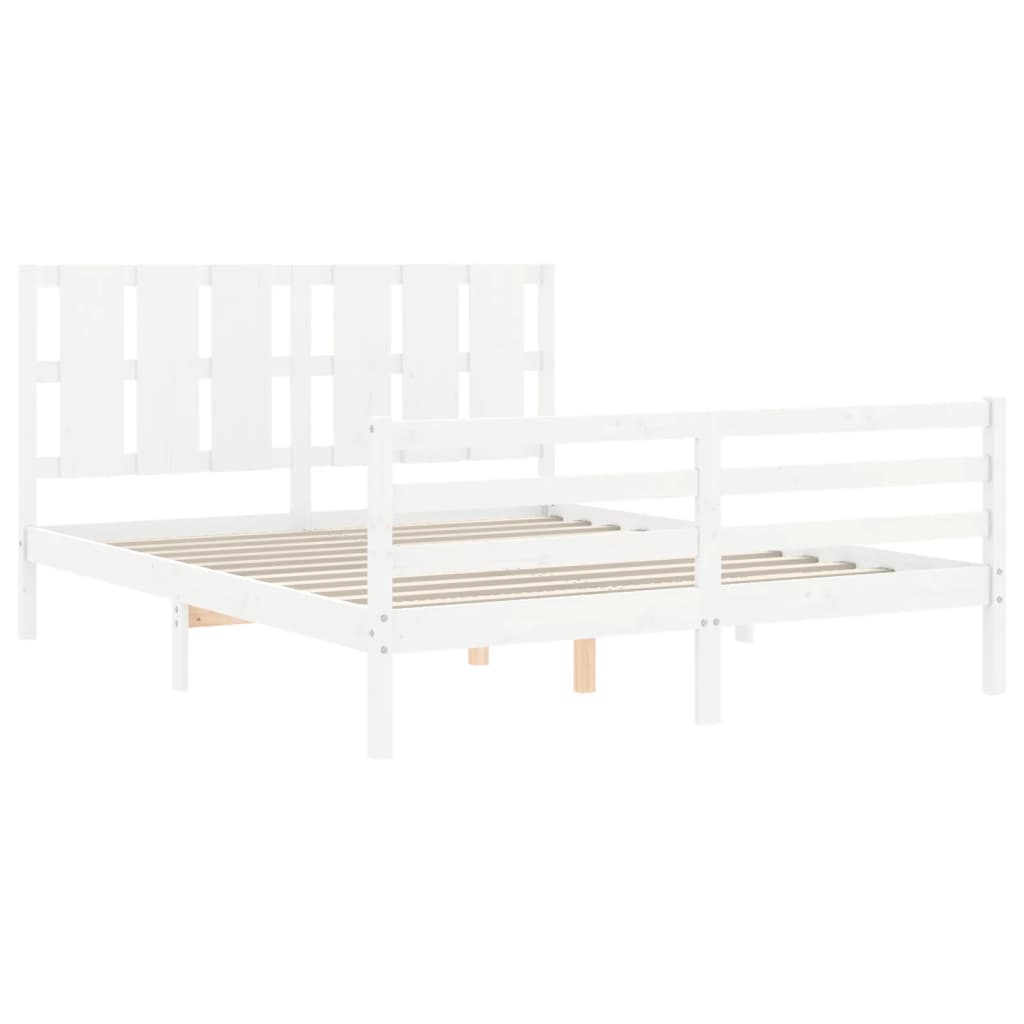 Giroletto con Testiera Bianco 5FT King Size in Legno Massello - homemem39