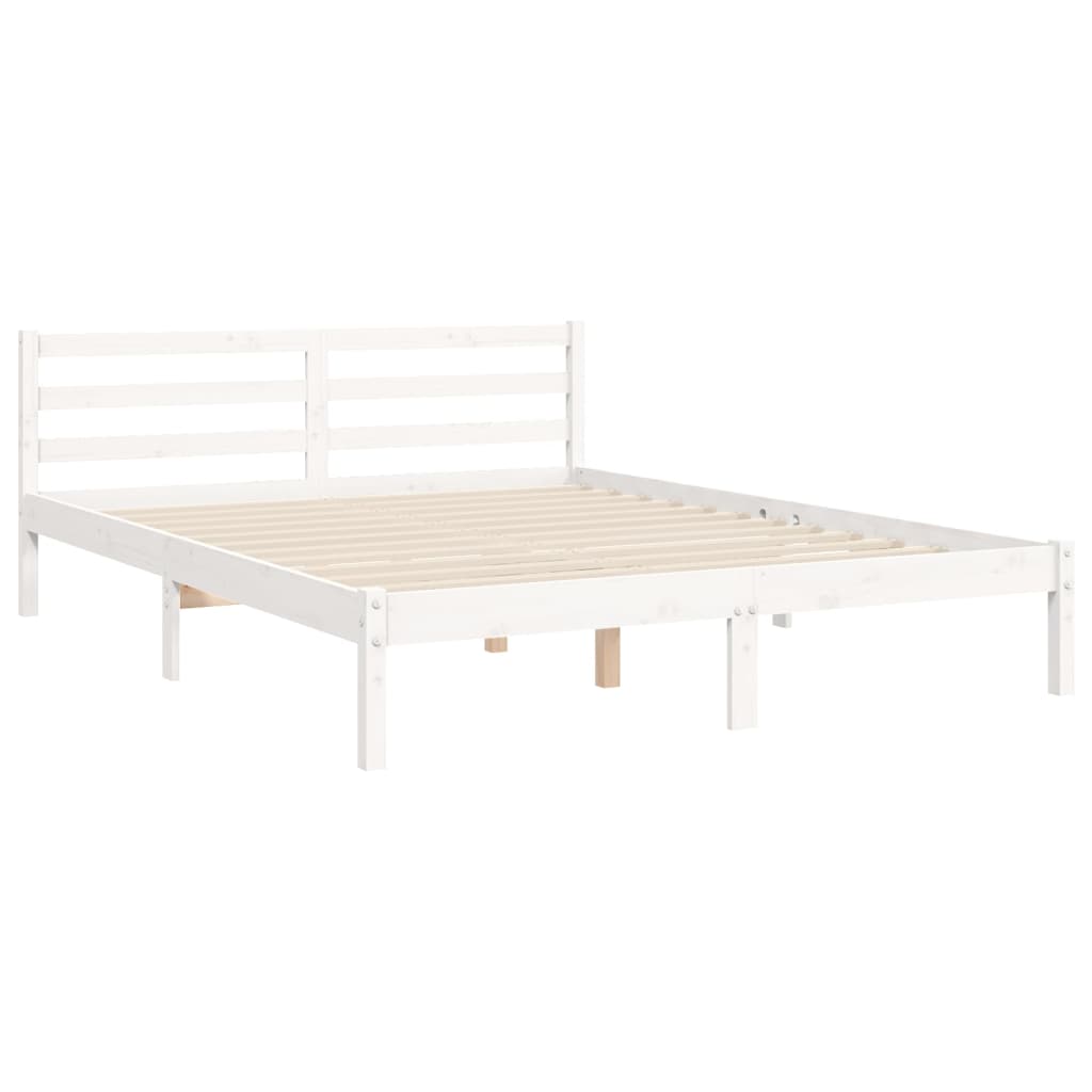 Giroletto con Testiera Bianco 5FT King Size in Legno Massello - homemem39