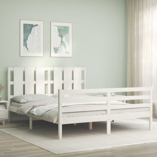 Giroletto con Testiera Bianco 5FT King Size in Legno Massello - homemem39