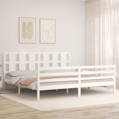 Giroletto con Testiera Bianco 200x200 cm in Legno Massello - homemem39