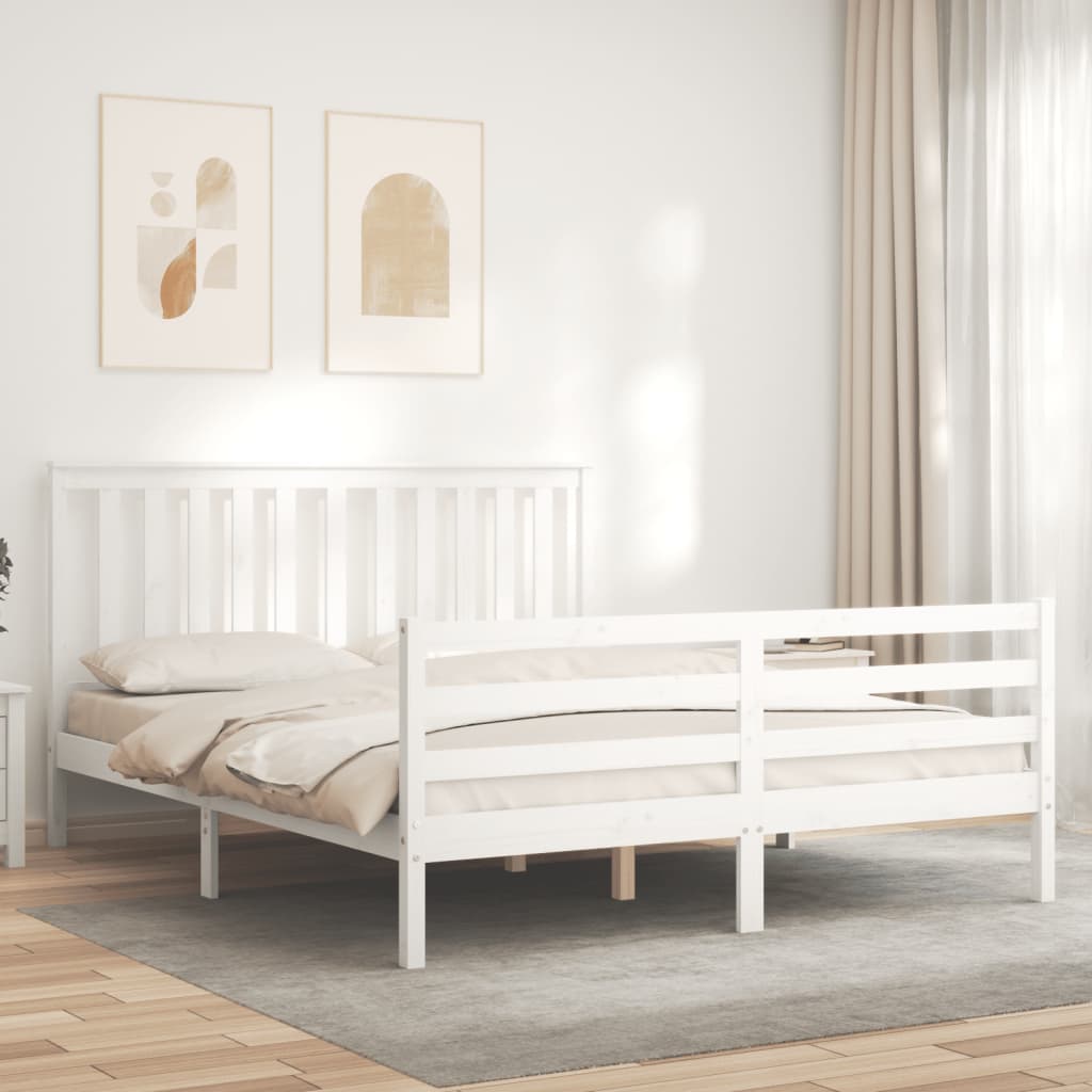 Giroletto con Testiera Bianco King Size in Legno Massello - homemem39