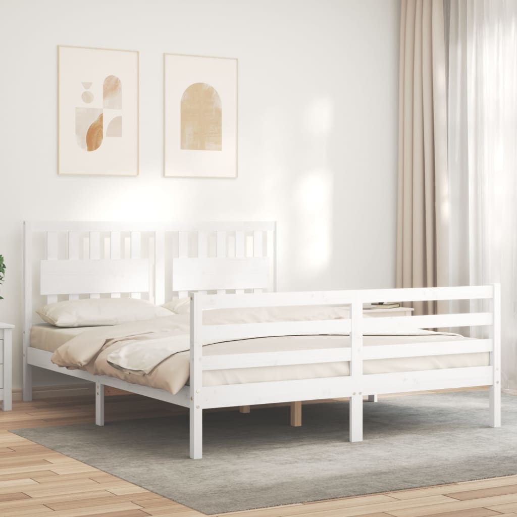 Giroletto con Testiera Bianco King Size in Legno Massello - homemem39