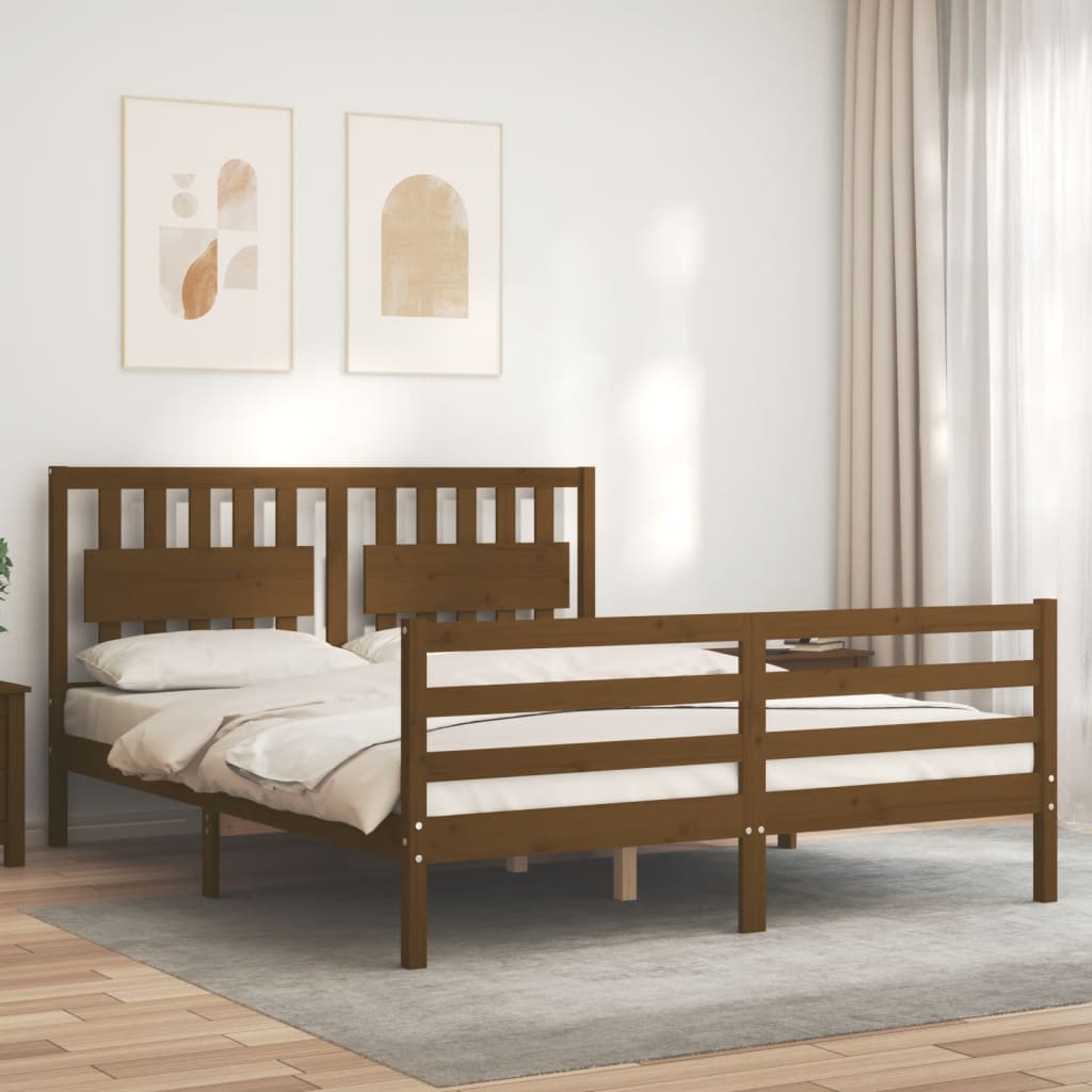 Giroletto con Testiera Miele 5FT King Size in Legno Massello - homemem39