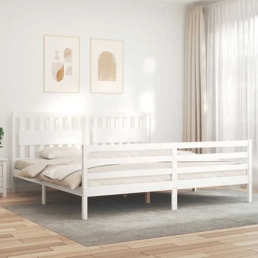 Giroletto con Testiera Bianco 200x200 cm in Legno Massello - homemem39