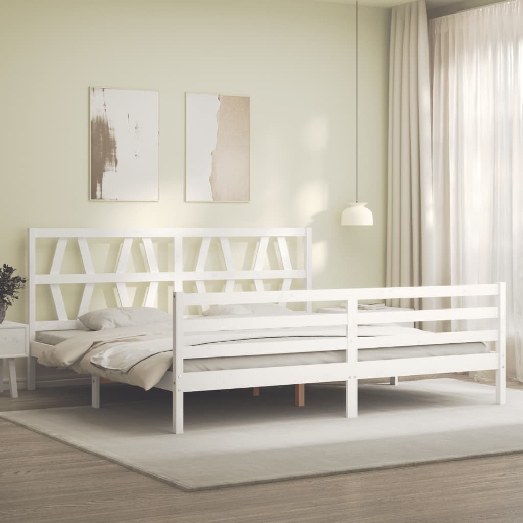 Giroletto con Testiera Bianco 200x200 cm in Legno Massello - homemem39