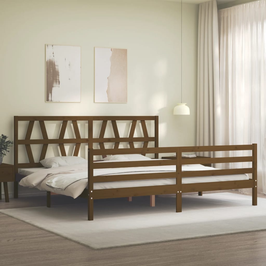 Giroletto con Testiera Miele 200x200 cm in Legno Massello - homemem39