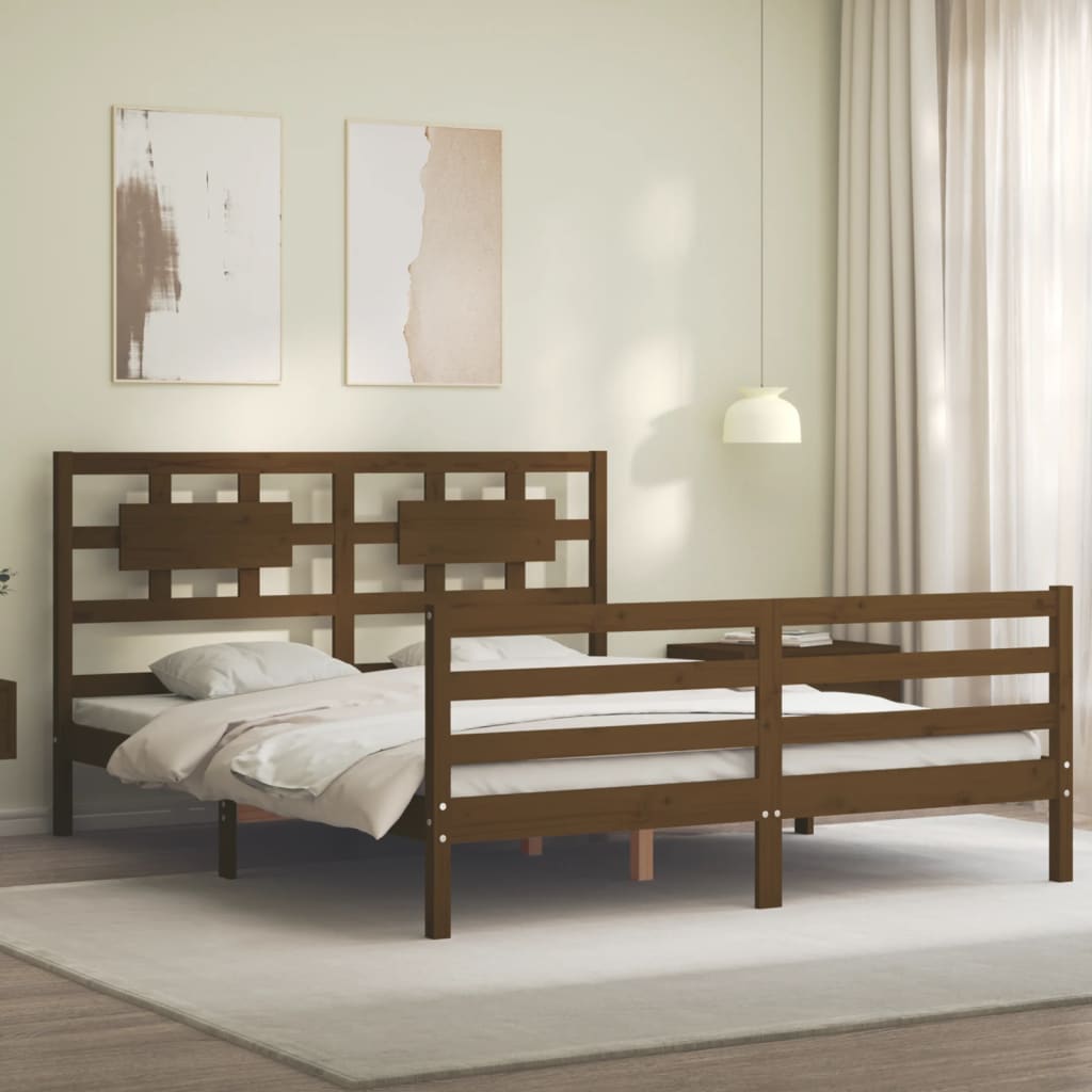 Giroletto con Testiera Miele 5FT King Size in Legno Massello - homemem39