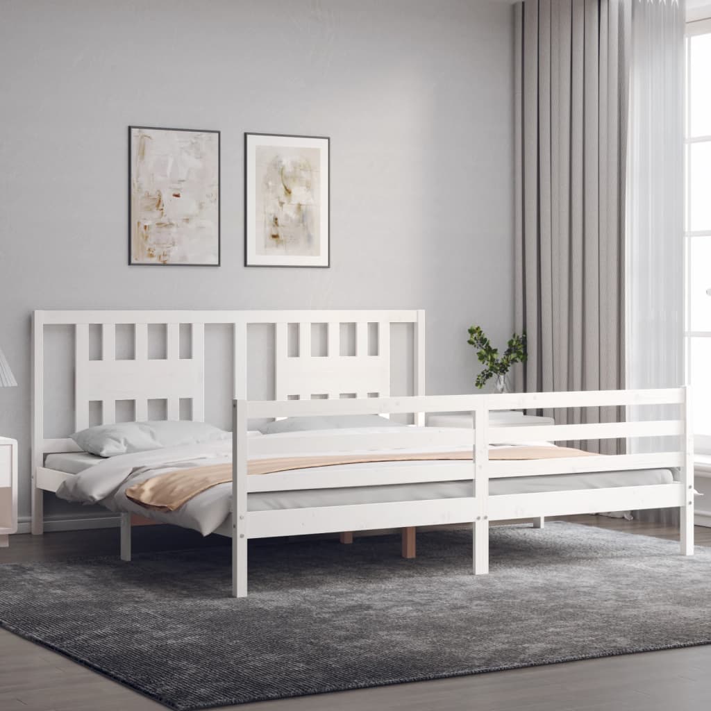 Giroletto con Testiera Bianco 200x200 cm in Legno Massello - homemem39