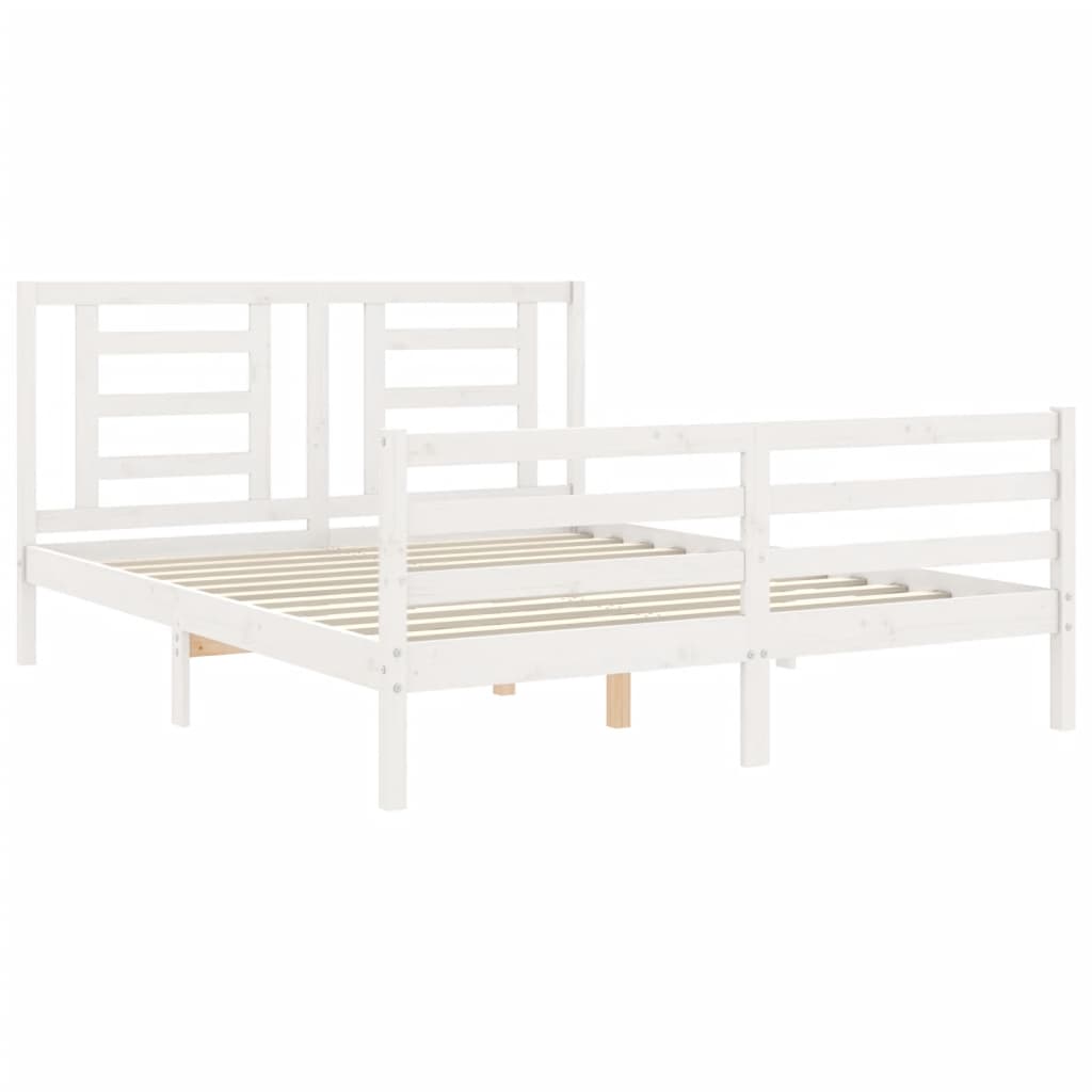 Giroletto con Testiera Bianco 5FT King Size in Legno Massello - homemem39