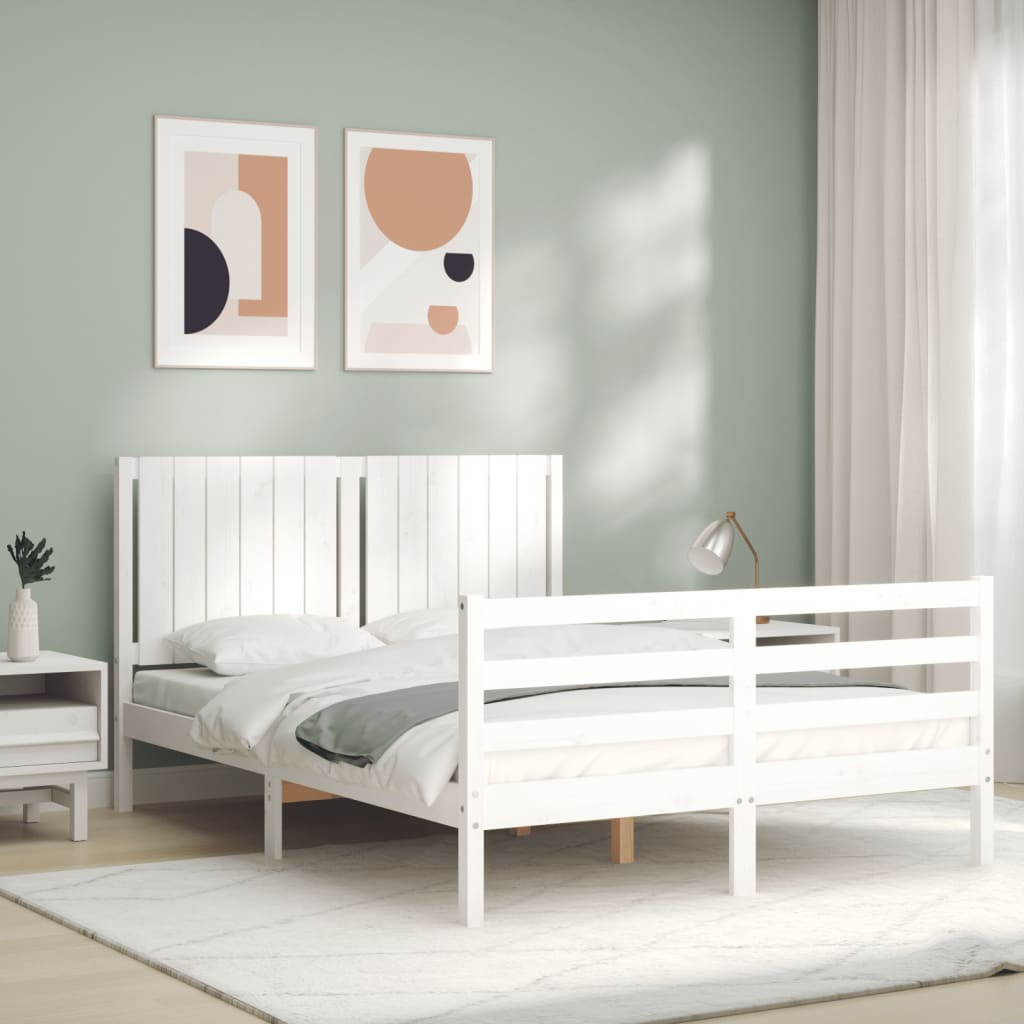 Giroletto con Testiera Bianco 140x190 cm in Legno Massello - homemem39