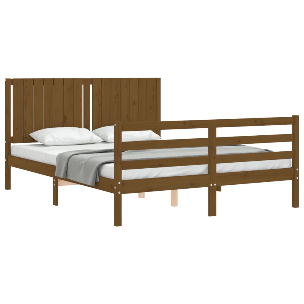 Giroletto con Testiera Miele 5FT King Size in Legno Massello - homemem39