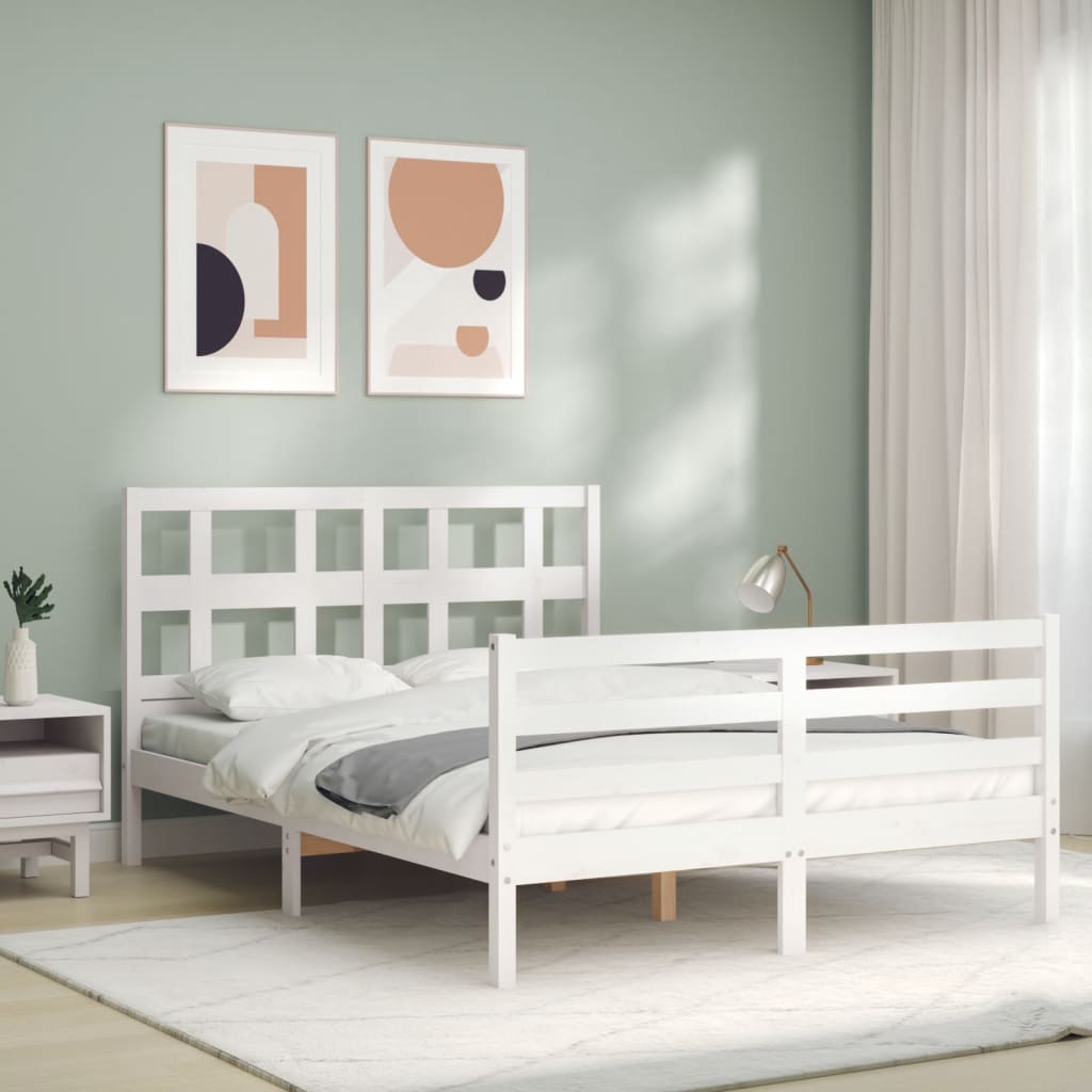 Giroletto con Testiera Bianco 140x190 cm in Legno Massello - homemem39