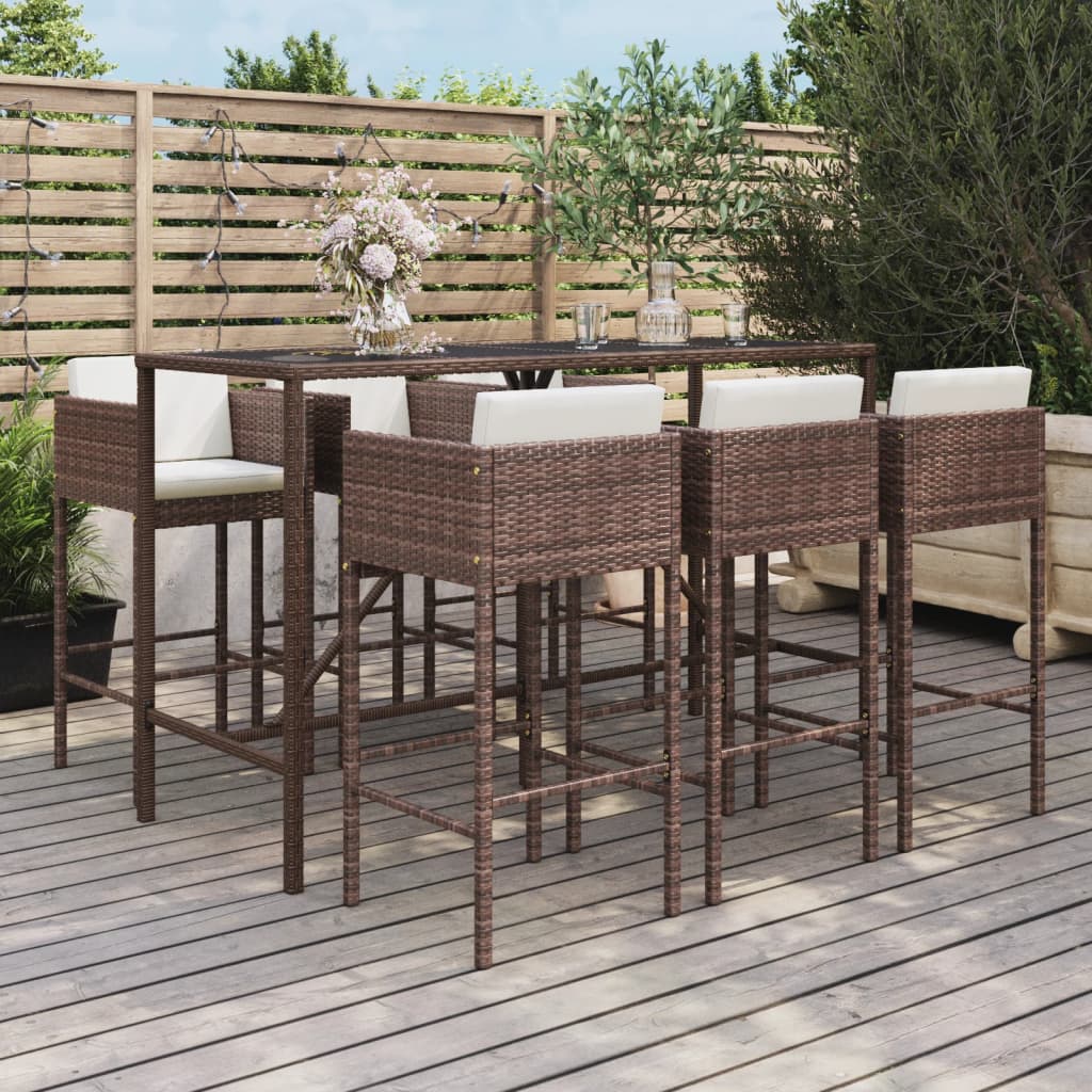 Set Bar da Giardino 7 pz con Cuscini in Polyrattan Marrone - homemem39