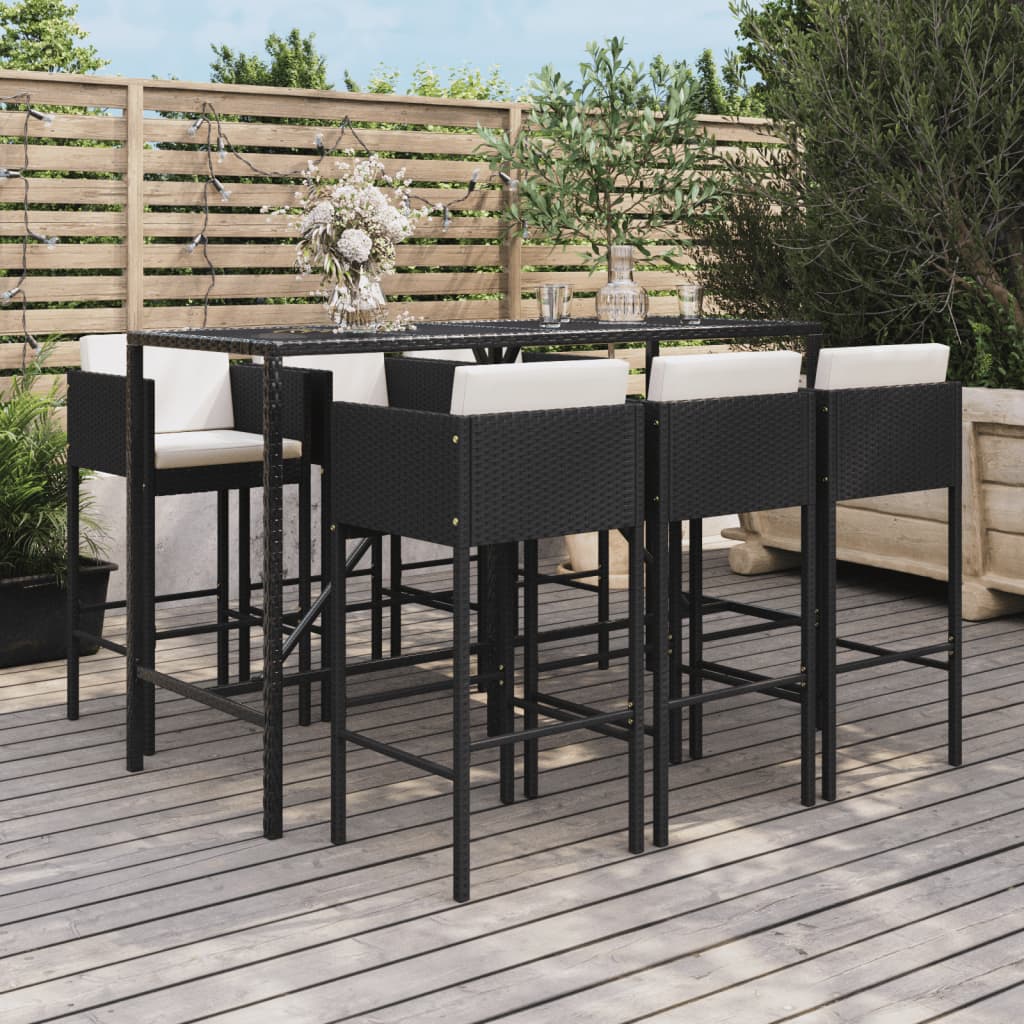 Set Bar da Giardino 7 pz con Cuscini in Polyrattan Nero - homemem39