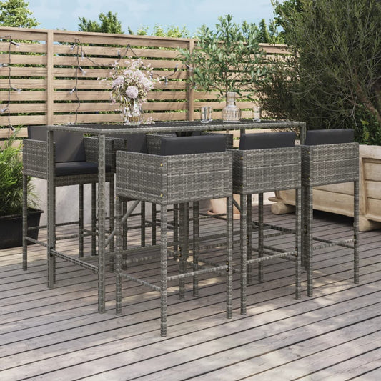 Set Bar da Giardino 7 pz con Cuscini in Polyrattan Grigio - homemem39