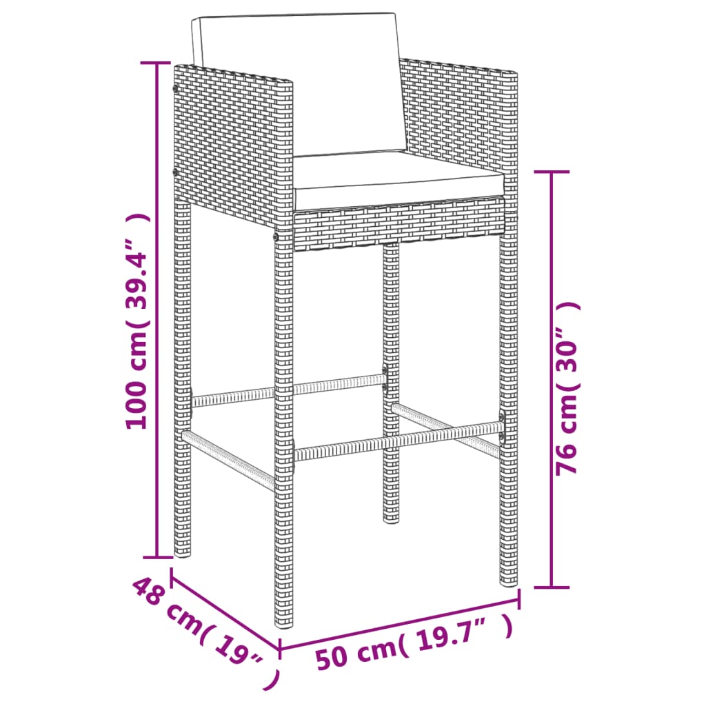 Set Bar da Giardino 9 pz con Cuscini in Polyrattan Grigio - homemem39