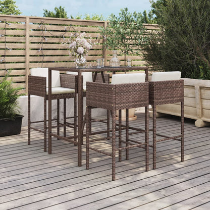 Set Bar da Giardino 5 pz con Cuscini in Polyrattan Marrone - homemem39