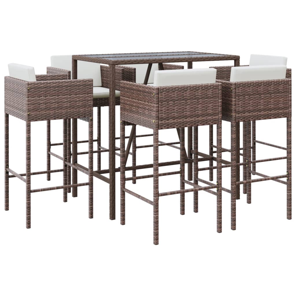 Set Bar da Giardino 7 pz con Cuscini in Polyrattan Marrone - homemem39