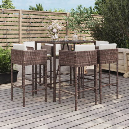 Set Bar da Giardino 7 pz con Cuscini in Polyrattan Marrone - homemem39