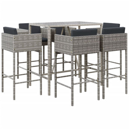 Set Bar da Giardino 7 pz con Cuscini in Polyrattan Grigio - homemem39