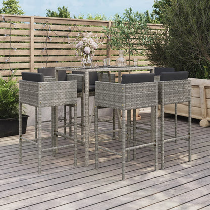 Set Bar da Giardino 7 pz con Cuscini in Polyrattan Grigio - homemem39