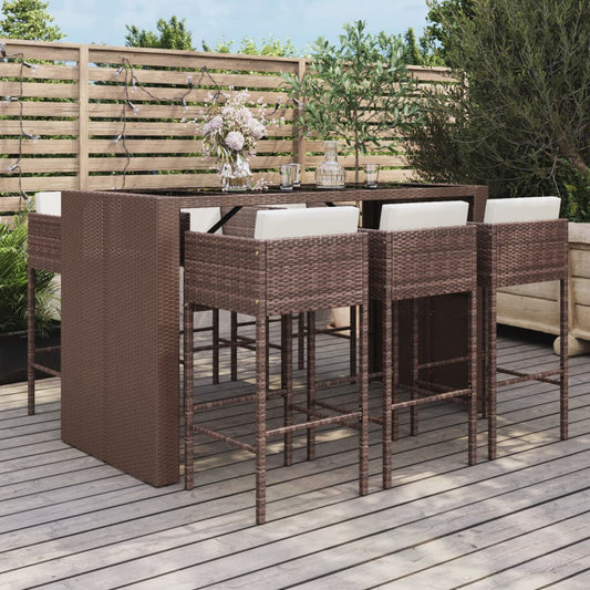 Set Bar da Giardino 7 pz con Cuscini in Polyrattan Marrone - homemem39