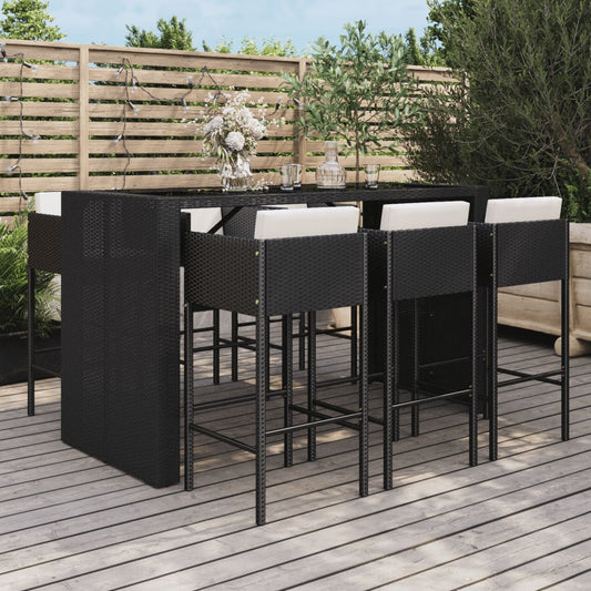 Set Bar da Giardino 7 pz con Cuscini in Polyrattan Nero - homemem39