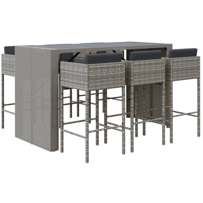 Set Bar da Giardino 7 pz con Cuscini in Polyrattan Grigio - homemem39