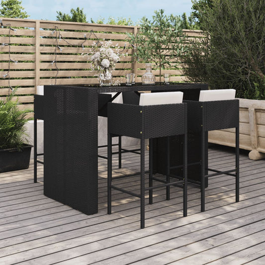 Set Bar da Giardino 5 pz con Cuscini in Polyrattan Nero - homemem39