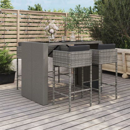 Set Bar da Giardino 5 pz con Cuscini in Polyrattan Grigio - homemem39