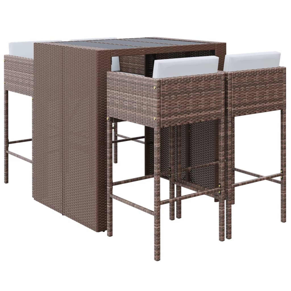 Set Bar da Giardino 5 pz con Cuscini in Polyrattan Marrone - homemem39