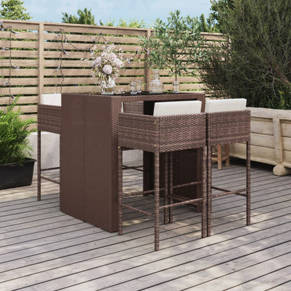 Set Bar da Giardino 5 pz con Cuscini in Polyrattan Marrone - homemem39